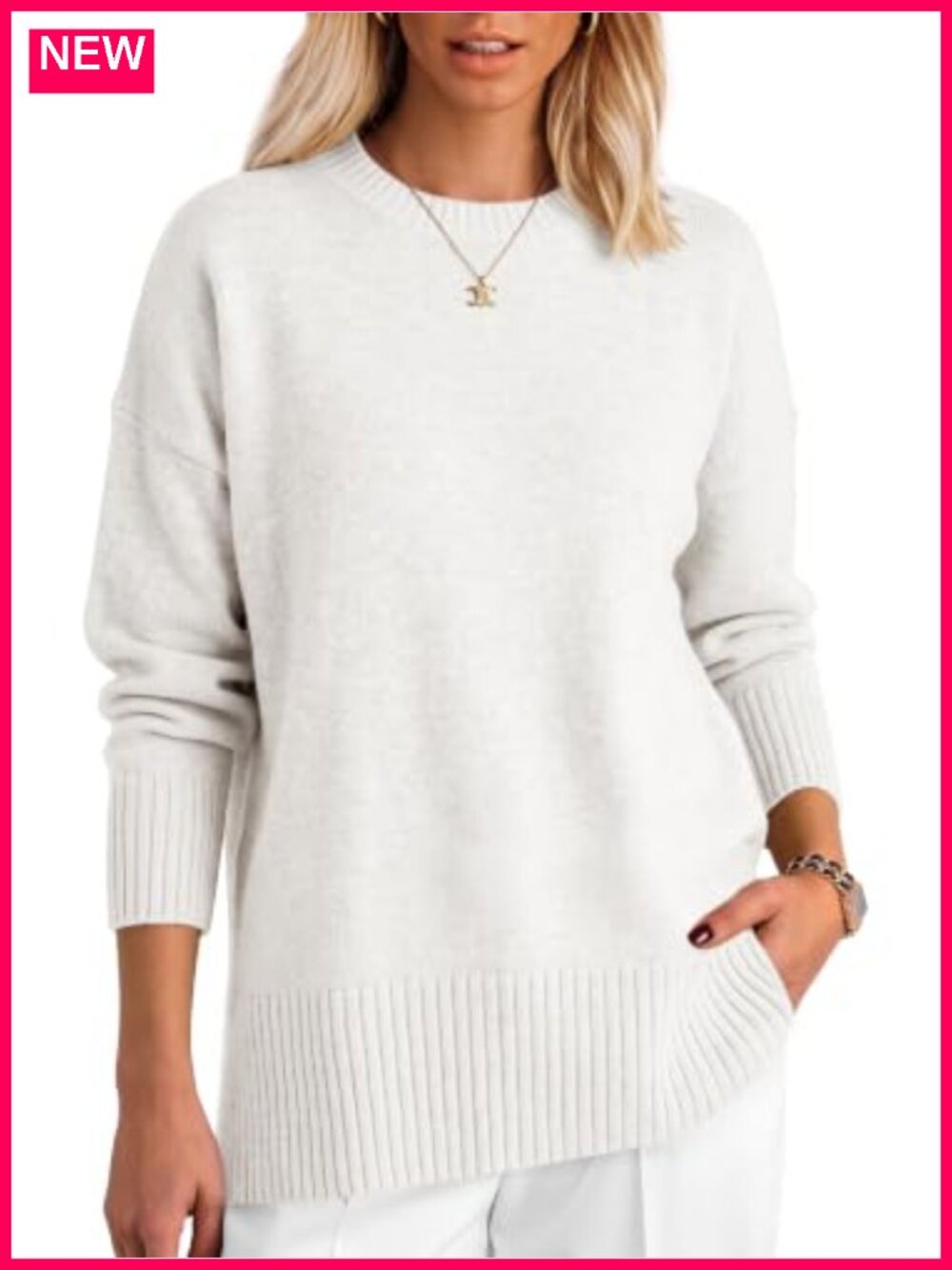 Oversized Batwing Sleeve Crew Neck Pullover Sweater for Women